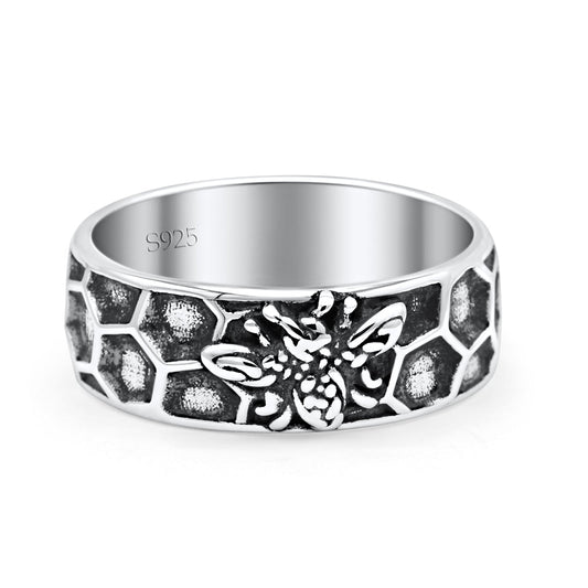 Celtic Honey Bee Comb Design Oxidized Band Ring Thumb Ring 8mm
