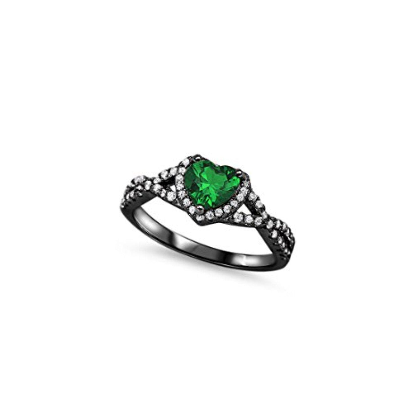 Halo Infinity Shank Black Tone, Simulated Green Emerald CZ Heart Promise Ring