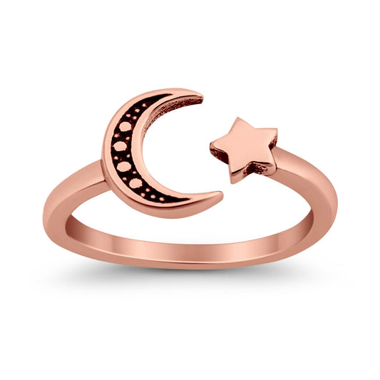 Moon and Star Toe Ring Rose Tone Adjustable Band (7mm)