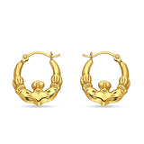 14K Gold 12mm Heart & Crown Claddagh Hallow Hoop Earrings