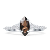 Marquise Natural Chocolate Smoky Quartz Vintage Style Art Deco Ring 925 Sterling Silver
