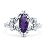 Vintage Style Engagement Ring Marquise Natural Amethyst 925 Sterling Silver