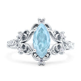 Vintage Style Engagement Ring Marquise Natural Aquamarine 925 Sterling Silver