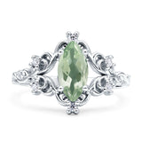 Vintage Style Engagement Ring Marquise Natural Green Amethyst Prasiolite 925 Sterling Silver
