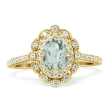 Vintage Style Oval Natural Green Amethyst Prasiolite Halo Engagement Ring