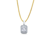 14K White Gold Emerald Cut Cubic Zirconia Pendant 16mmX8mm With 16 Inch To 24 Inch 0.8MM Width Box Chain Necklace
