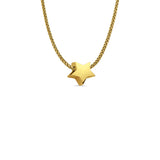 14K Yellow Gold Star Slider for Mix&Match Pendant 10mmX10mm With 16 Inch To 24 Inch 1.1MM Width Wheat Chain Necklace