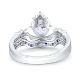 14K Gold Claddagh Accent Heart Wedding Bridal Set Piece Blue Sapphire Simulated Cubic Zirconia Wedding Ring