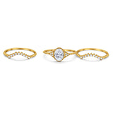 14K Gold Three Piece Art Deco Bridal Set Band Oval Shape Engagement Wedding Ring Simulated Cubic Zirconia