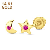14K Yellow Gold 4mm Moon and Star Stud Earrings with Screw Back