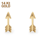 14K Yellow Gold Solid Petite Arrow Love Studs Earring Best Birthday Or Anniversary Gift 11mm