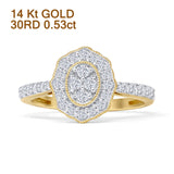 Oval Shaped Cluster 0.53ct Diamond Halo Engagement Ring 14K Gold