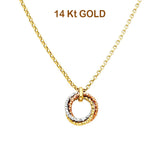 14K Tri Color Gold Round Hanging Necklace 17" + 1" Extension