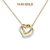 14K Two Tone Gold Double Heart Necklace 17