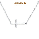 14K White Gold Side Way Cross Necklace 17