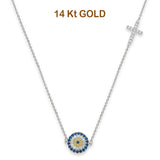 14K White Gold CZ Evil Eye Necklace 17" + 1" Extension