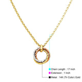 14K Tri Color Gold Round Hanging Necklace 17" + 1" Extension