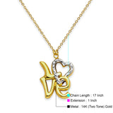 14K Two Tone Gold Love Necklace 17" + 1" Extension