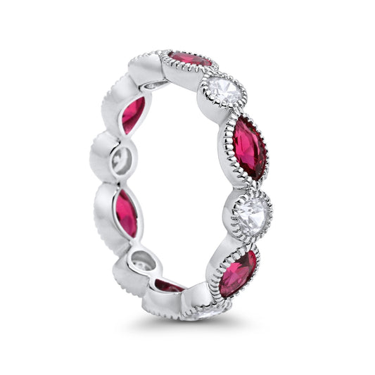 Eternity Style Ring Marquise Round Simulated Ruby CZ