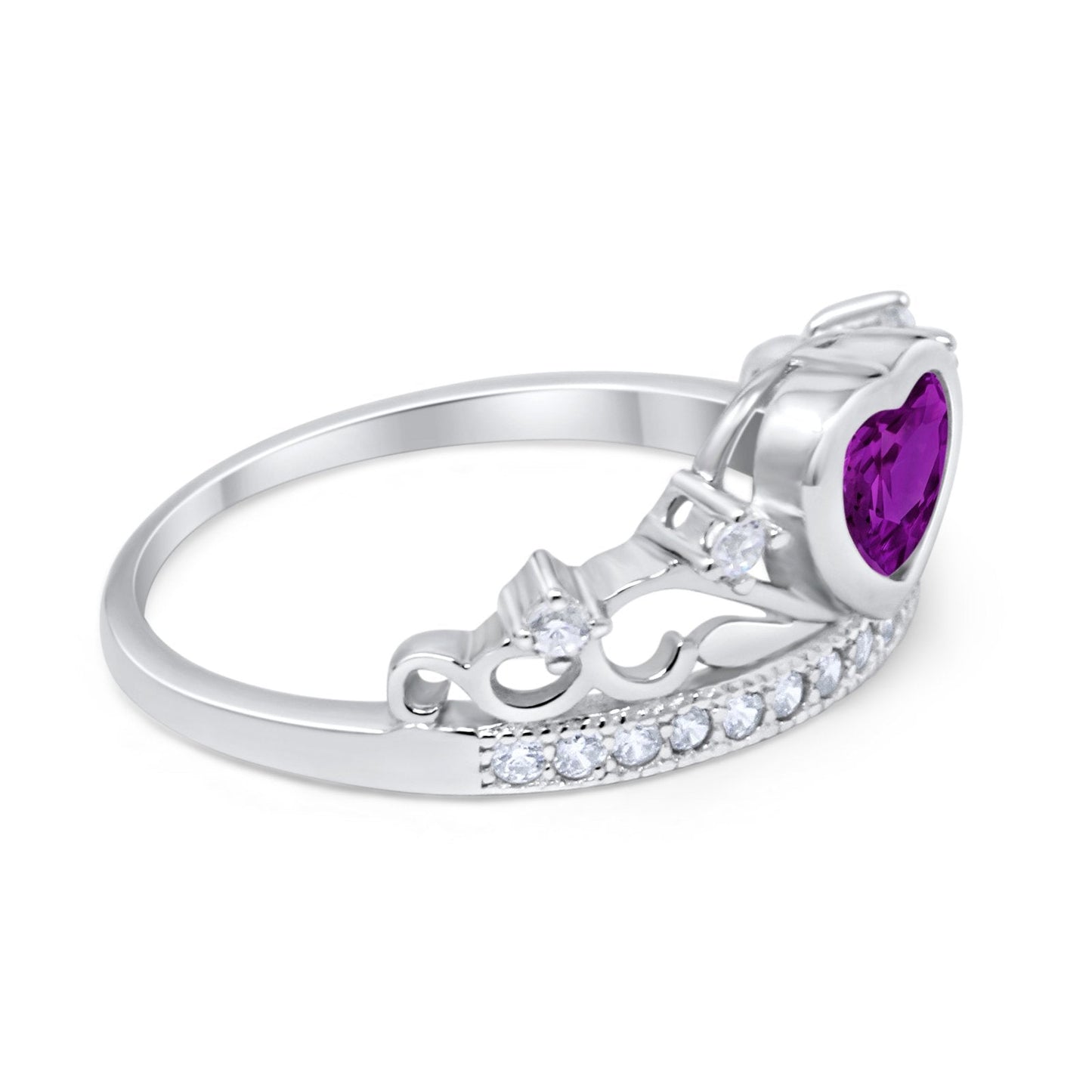 Heart Crown Ring Eternity Simulated Amethyst CZ