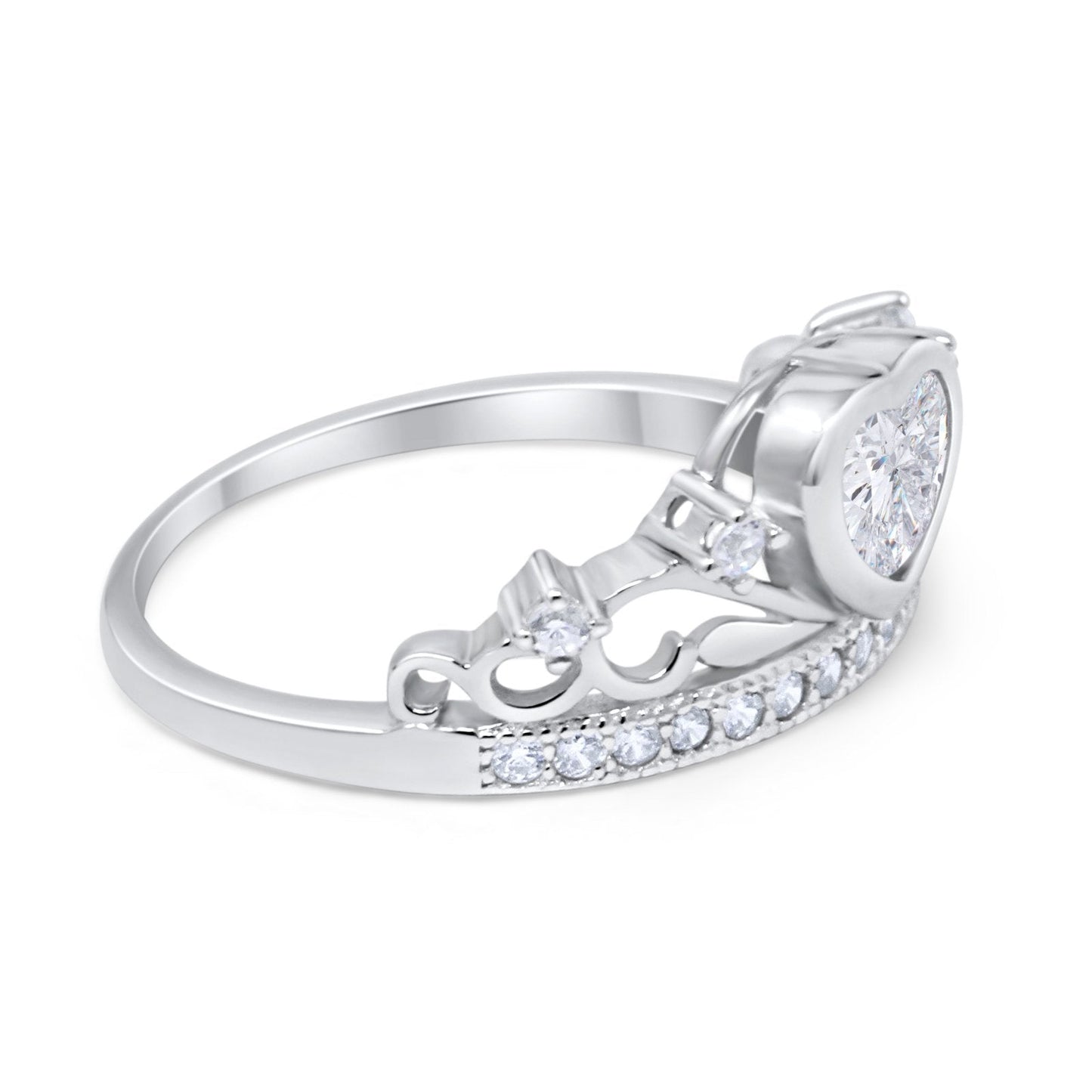 Heart Crown Ring Eternity Simulated Cubic Zirconia