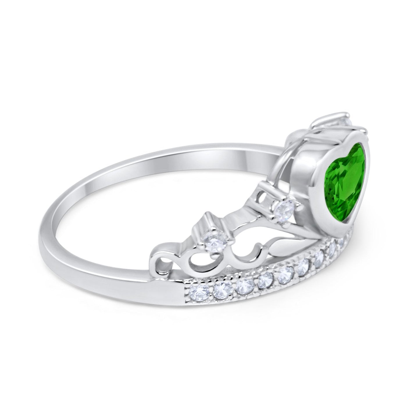 Heart Crown Ring Eternity Simulated Green Emerald CZ