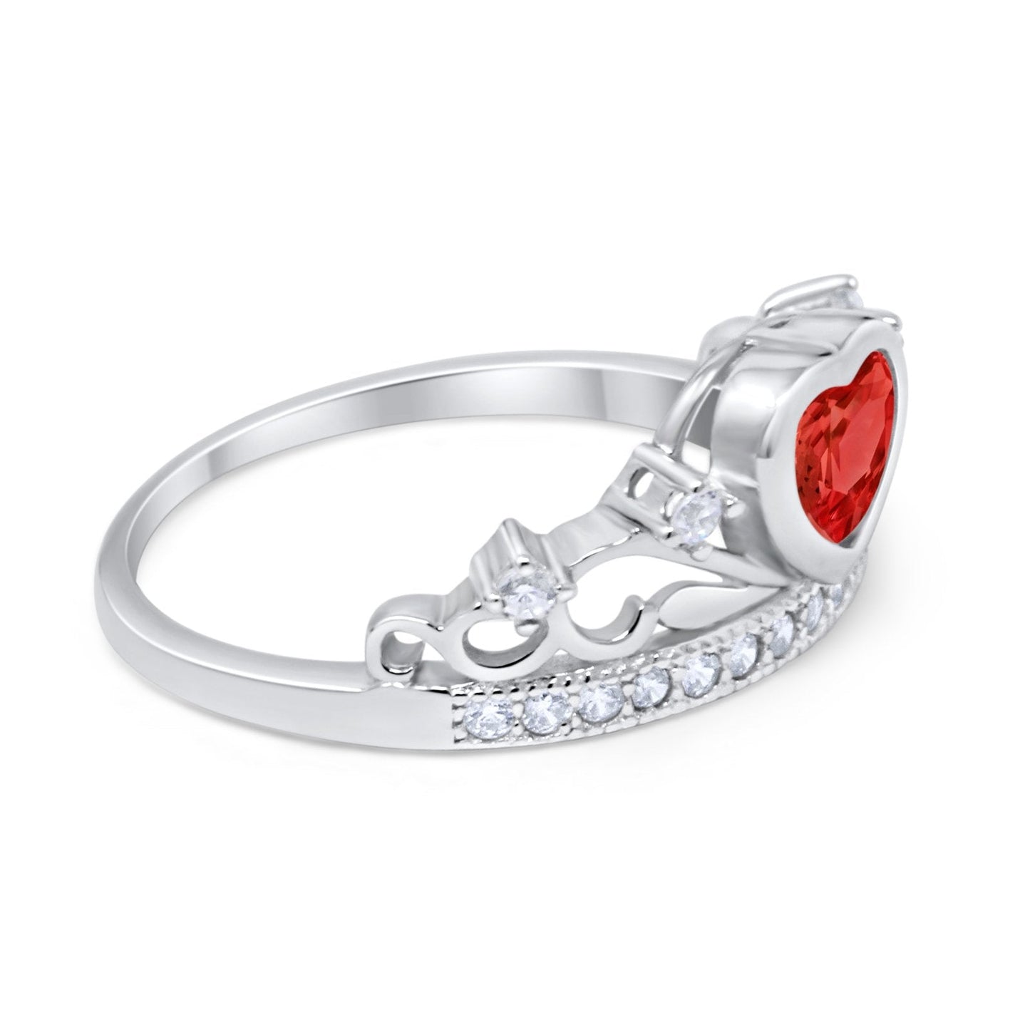 Heart Crown Ring Eternity Simulated Garnet CZ