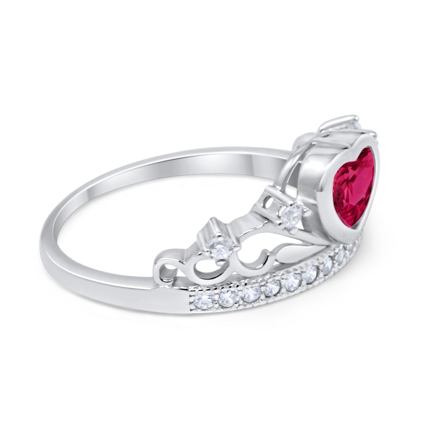 Heart Crown Eternity Simulated Ruby CZ Ring