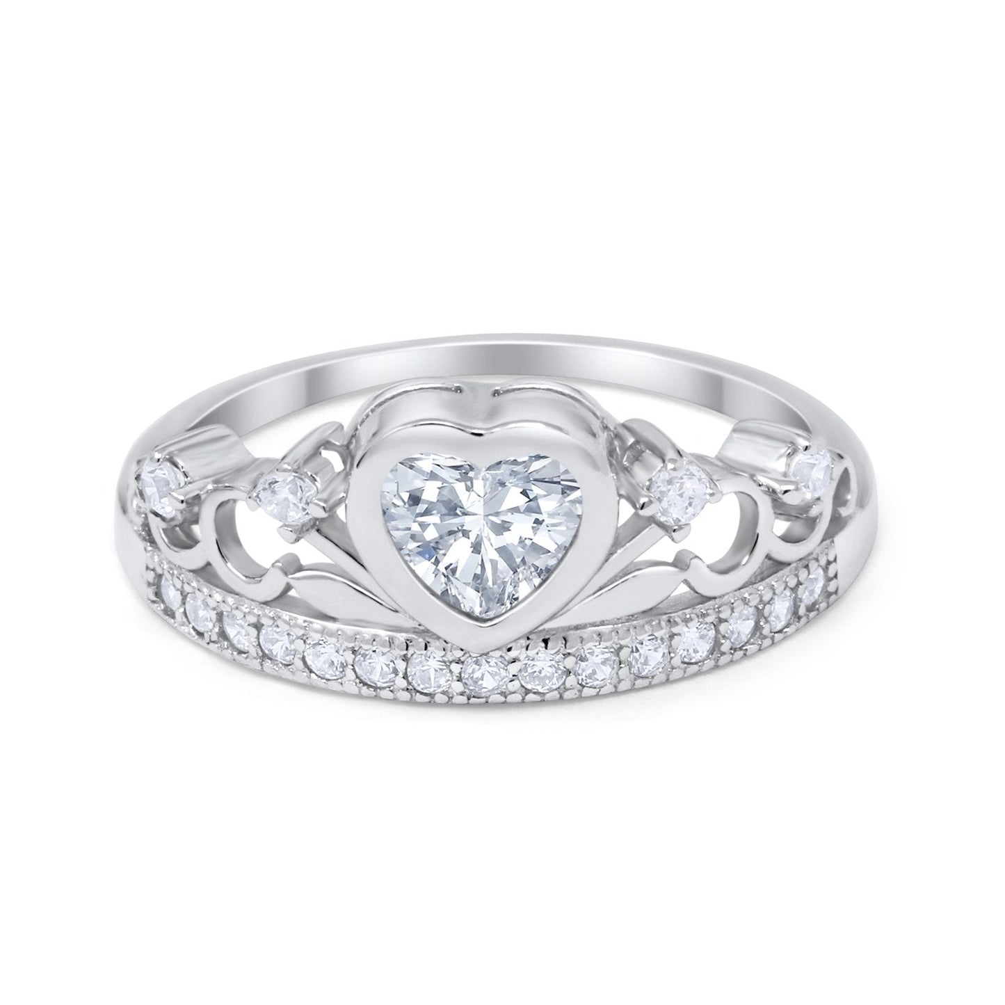 Heart Crown Ring Eternity Simulated Cubic Zirconia