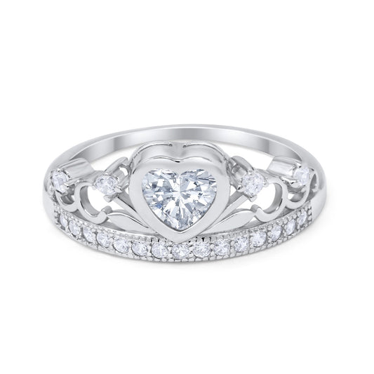 Heart Crown Ring Eternity Simulated Cubic Zirconia