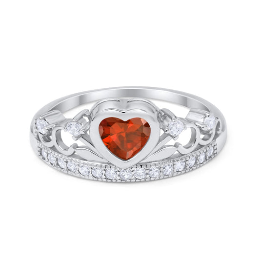 Heart Crown Ring Eternity Simulated Garnet CZ