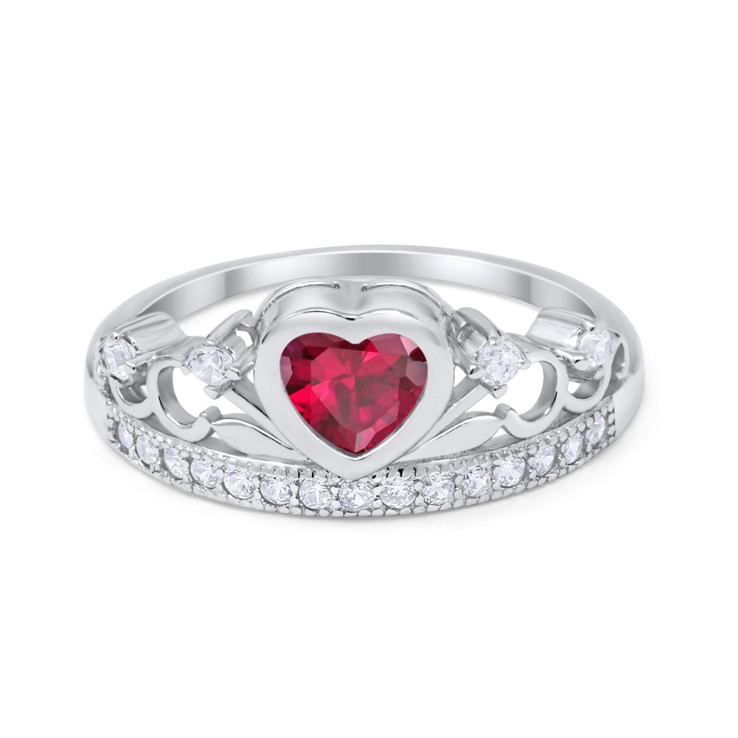 Heart Crown Eternity Simulated Ruby CZ Ring