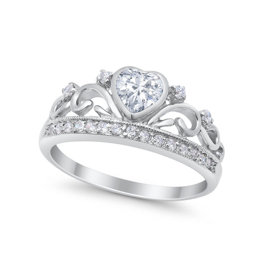 Heart Crown Ring Eternity Simulated Cubic Zirconia