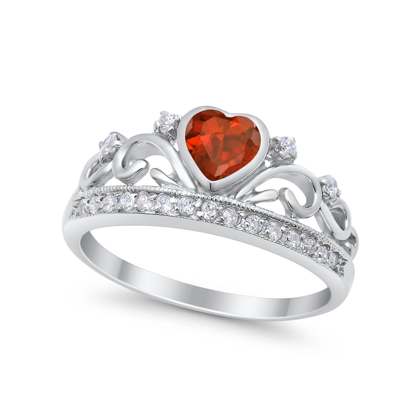 Heart Crown Ring Eternity Simulated Garnet CZ