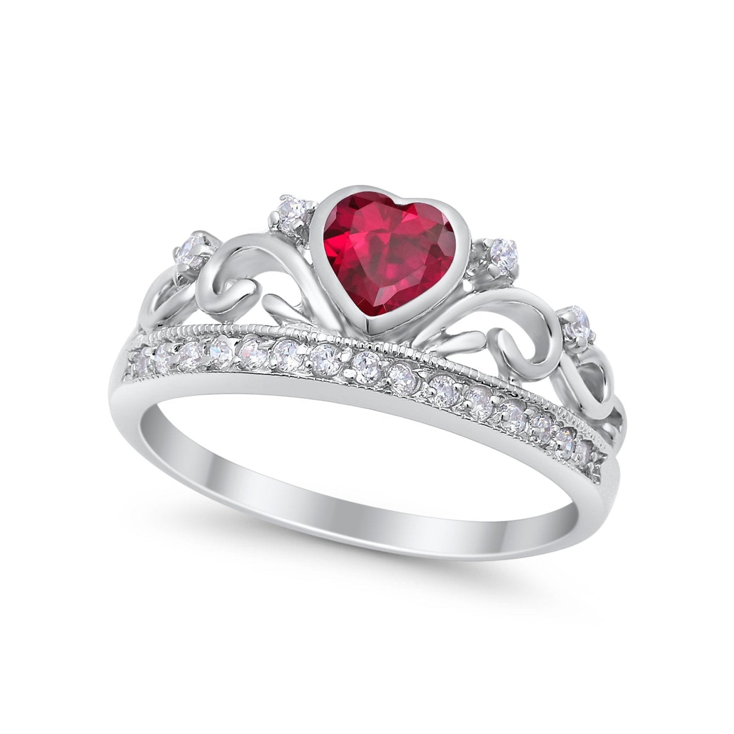 Heart Crown Eternity Simulated Ruby CZ Ring