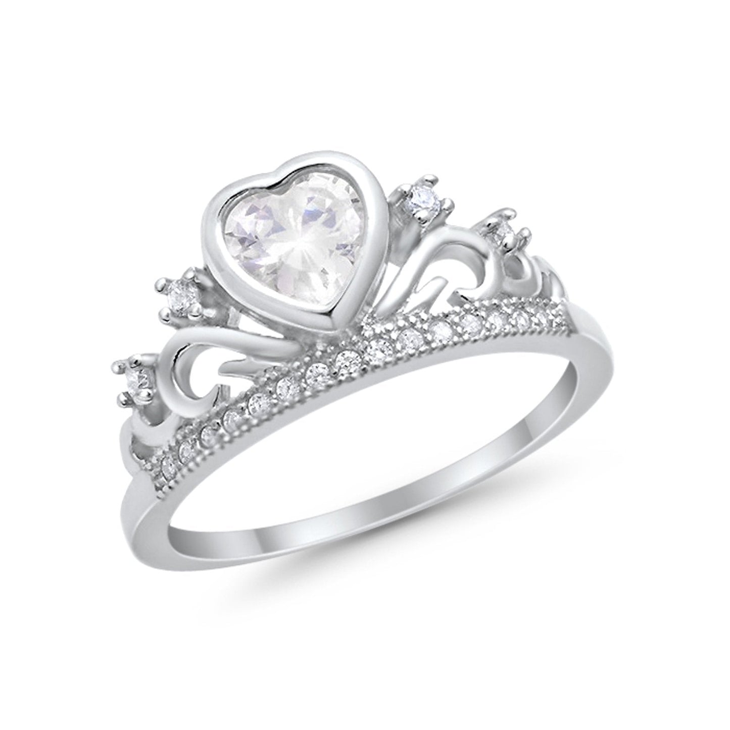 Heart Crown Ring Eternity Simulated Cubic Zirconia