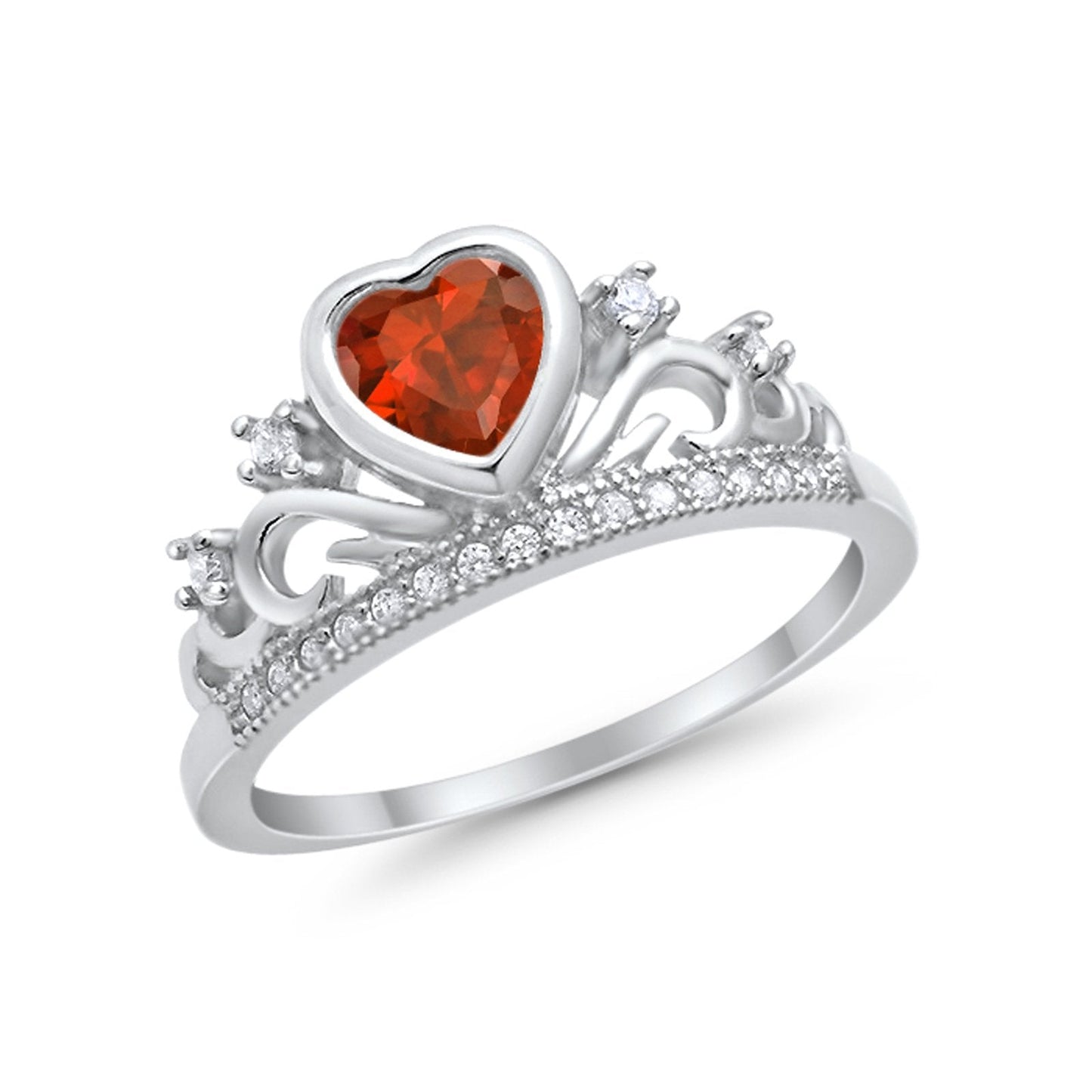 Heart Crown Ring Eternity Simulated Garnet CZ