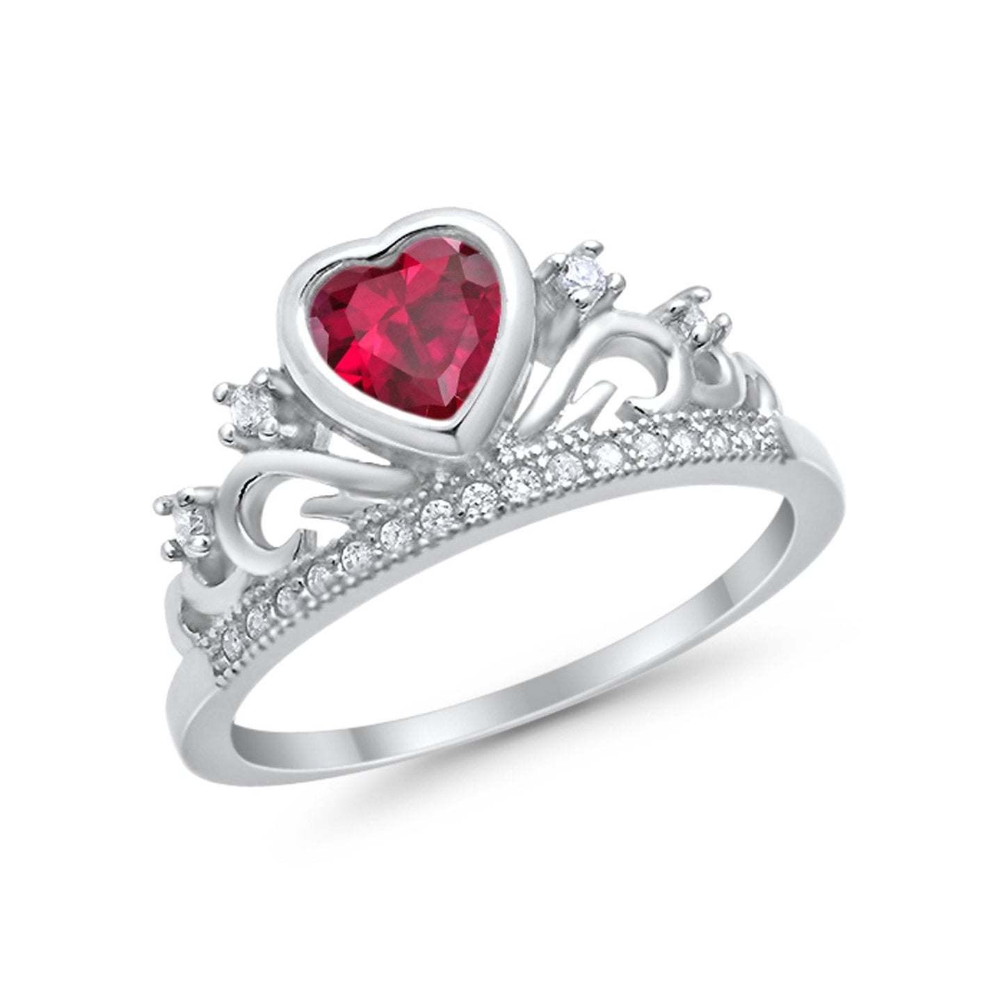 Heart Crown Eternity Simulated Ruby CZ Ring