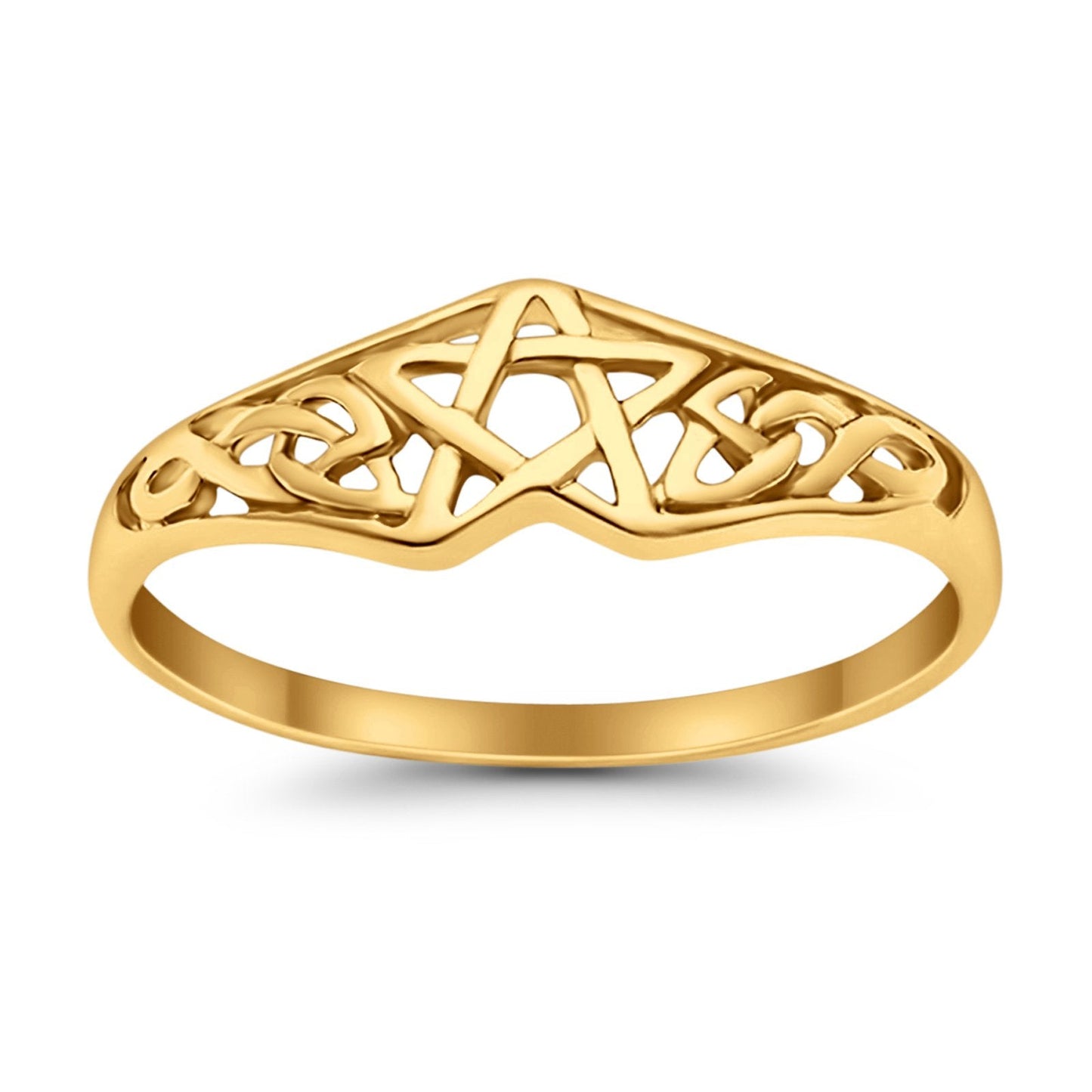 Pentagram Star Celtic Filigree Design Yellow Tone Ring