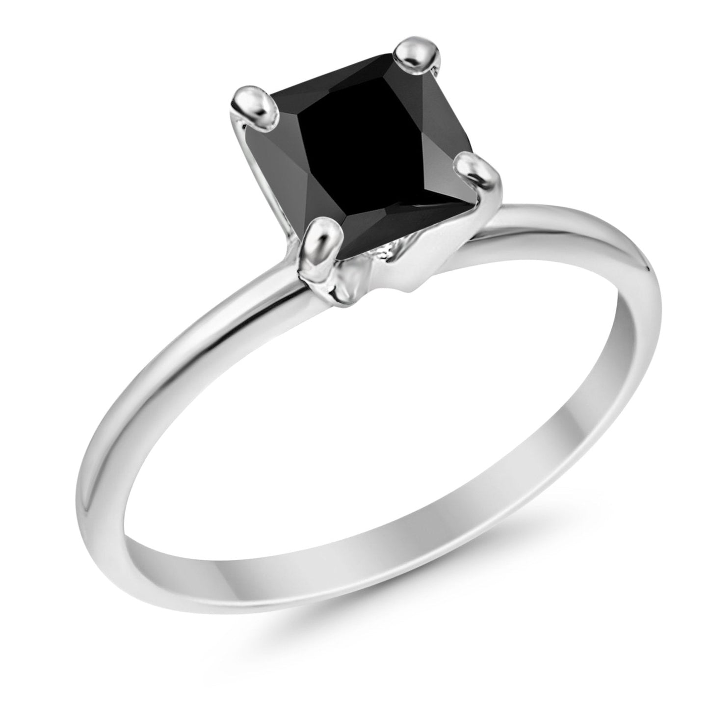 Solitaire Wedding Engagement Ring Princess Cut Simulated Black CZ