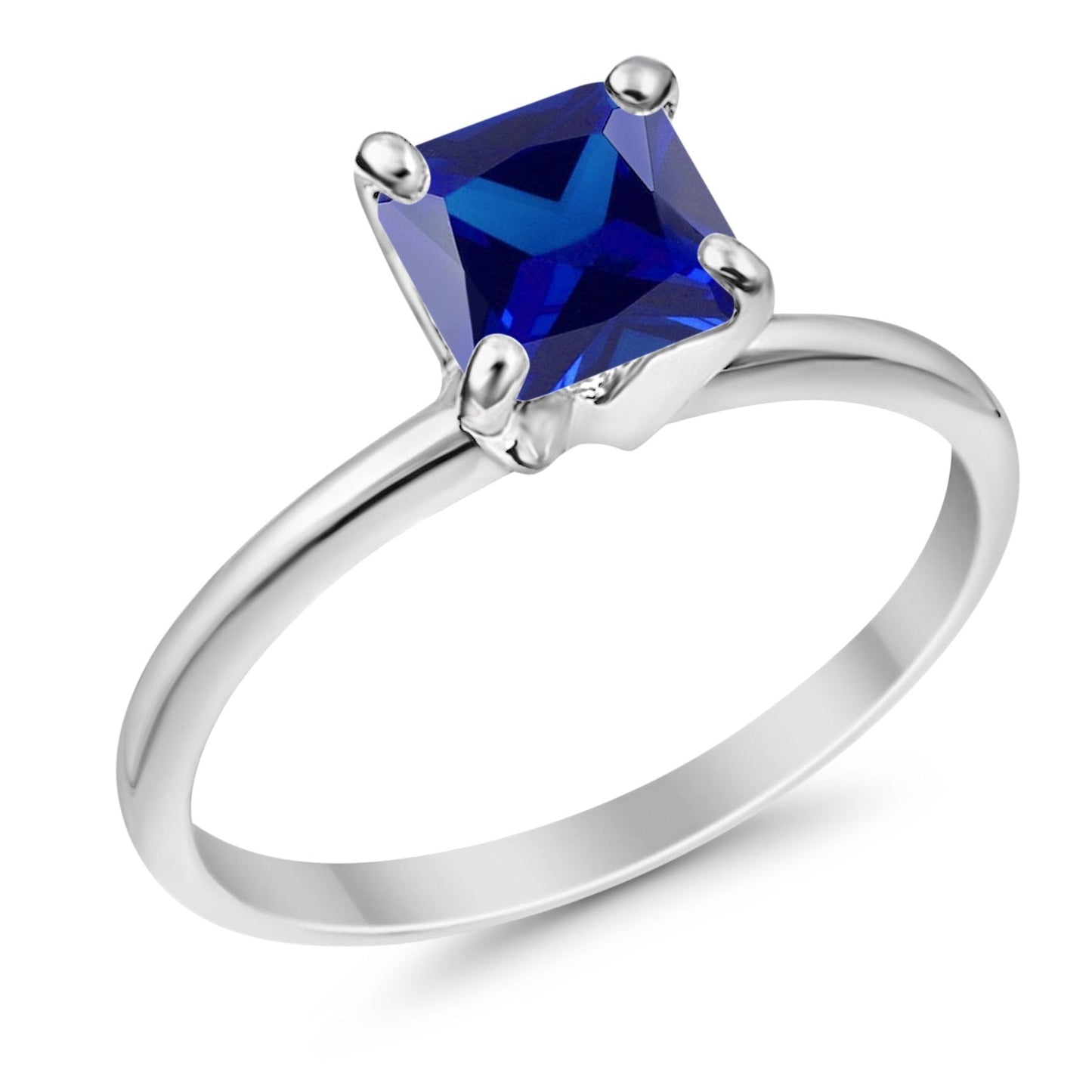 Solitaire Wedding Ring Princess Cut Simulated Blue Sapphire CZ