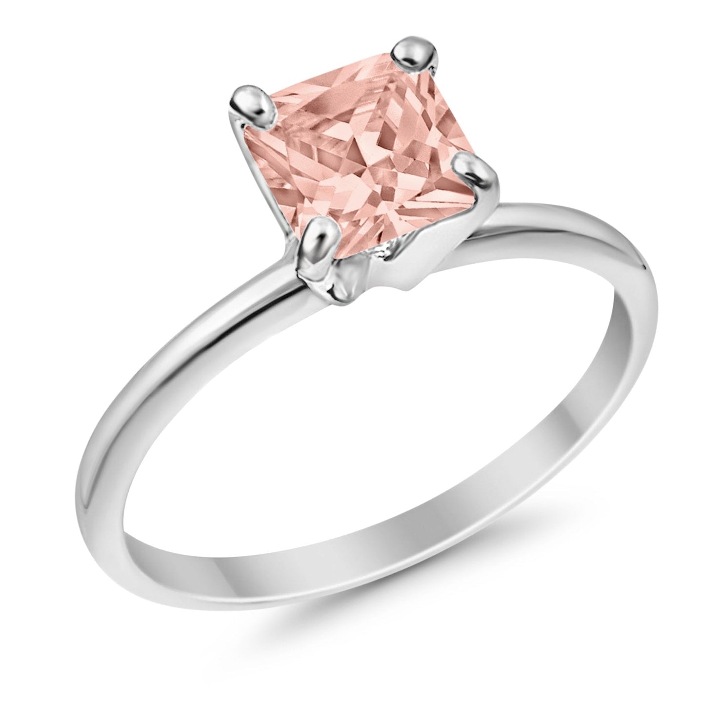 Solitaire Wedding Ring Princess Cut Simulated Morganite CZ