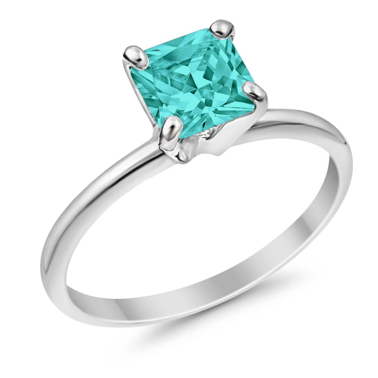 Solitaire Wedding Ring Princess Cut Simulated Paraiba Tourmaline CZ