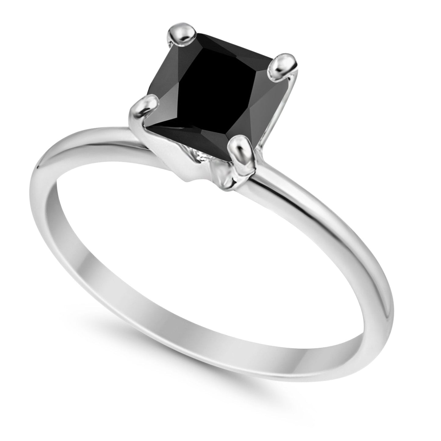 Solitaire Wedding Engagement Ring Princess Cut Simulated Black CZ