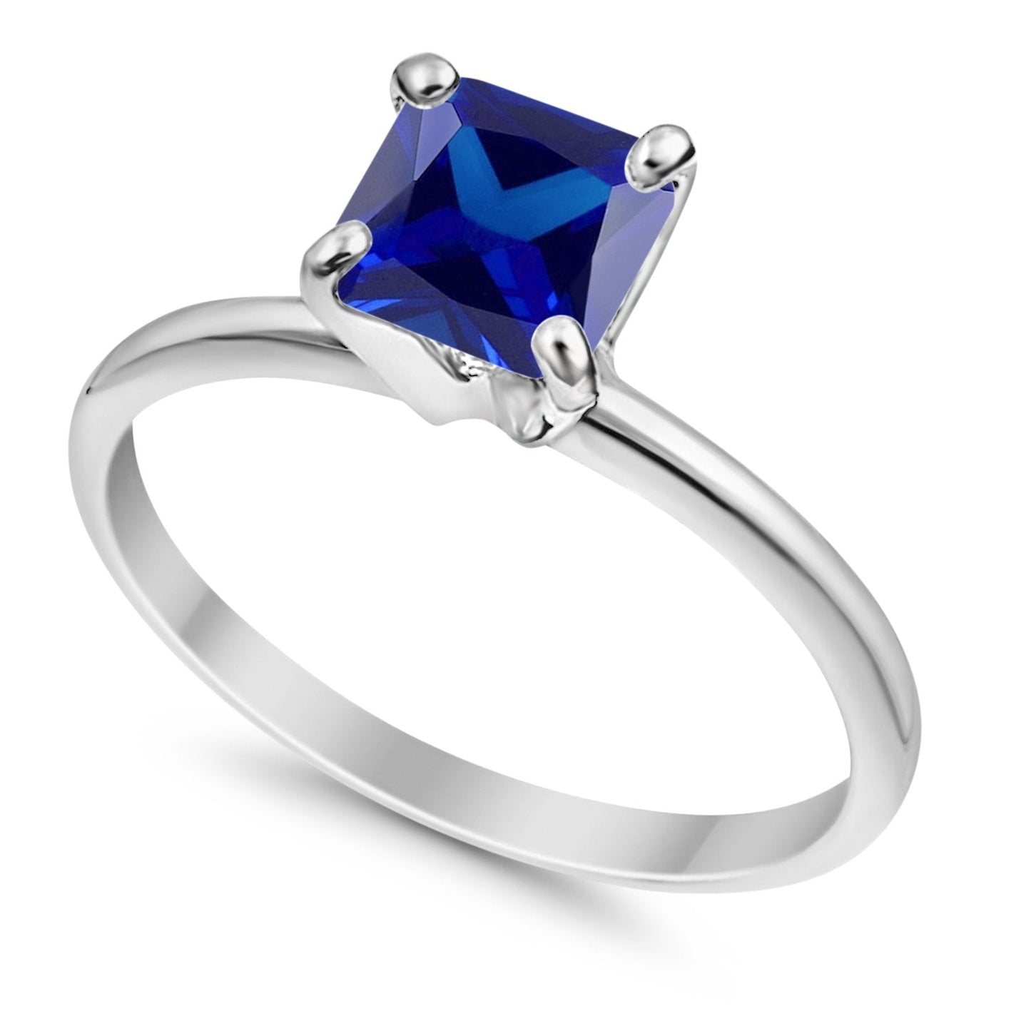 Solitaire Wedding Ring Princess Cut Simulated Blue Sapphire CZ