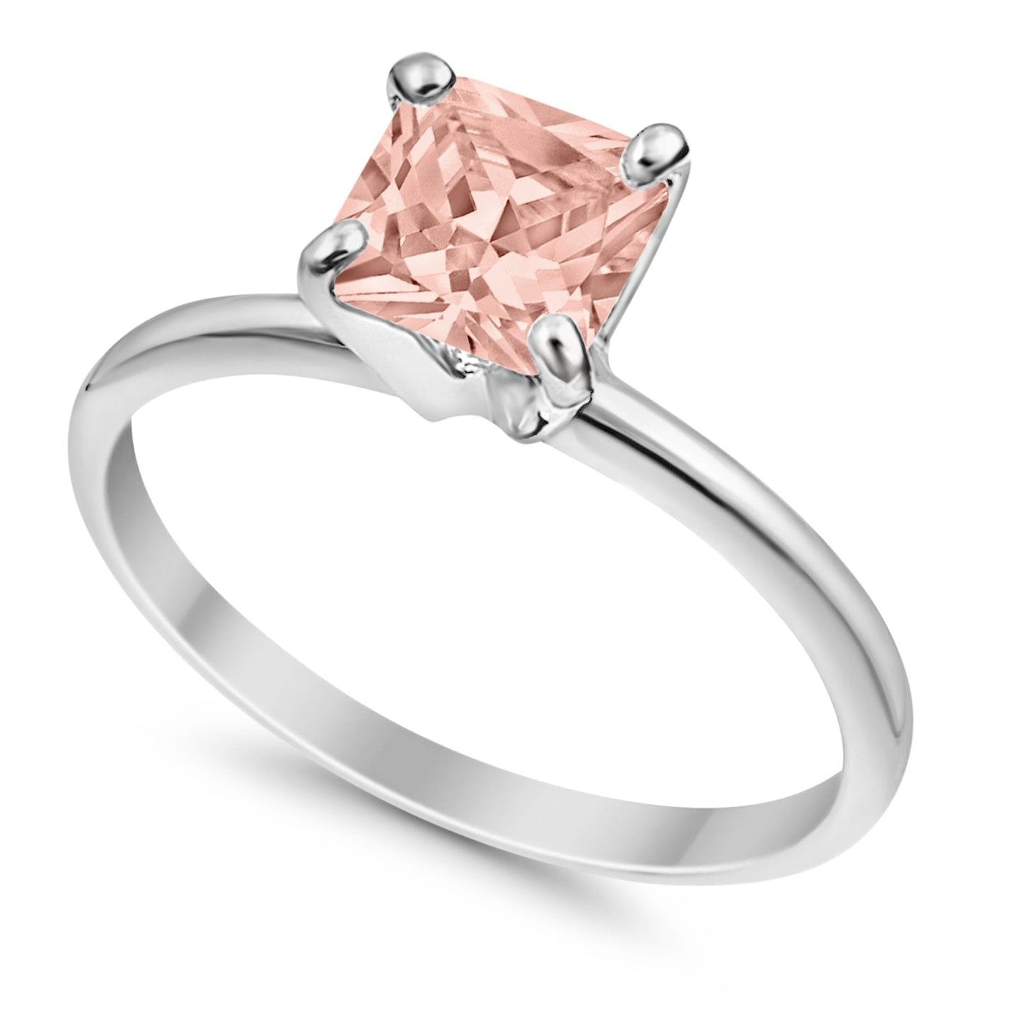 Solitaire Wedding Ring Princess Cut Simulated Morganite CZ