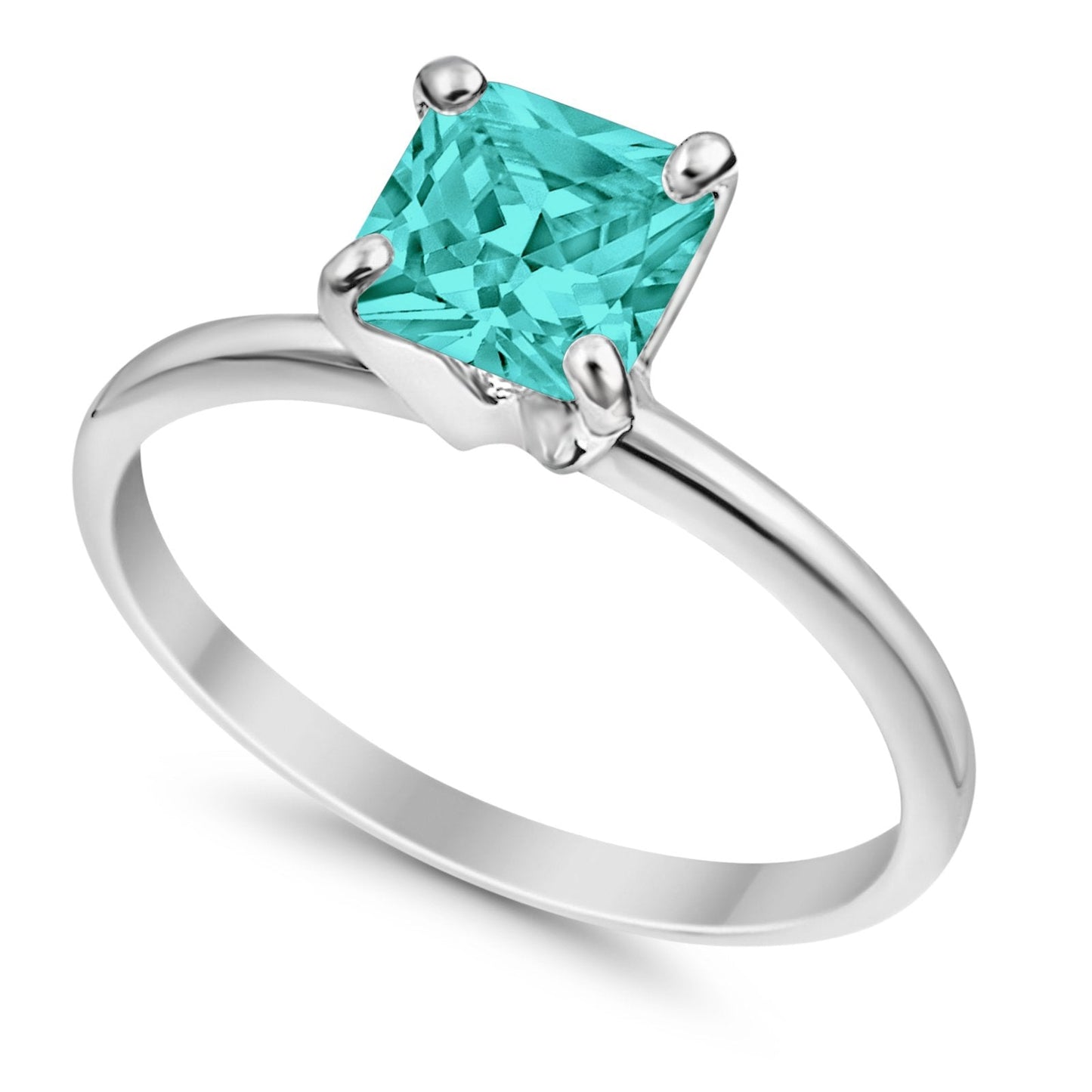 Solitaire Wedding Ring Princess Cut Simulated Paraiba Tourmaline CZ