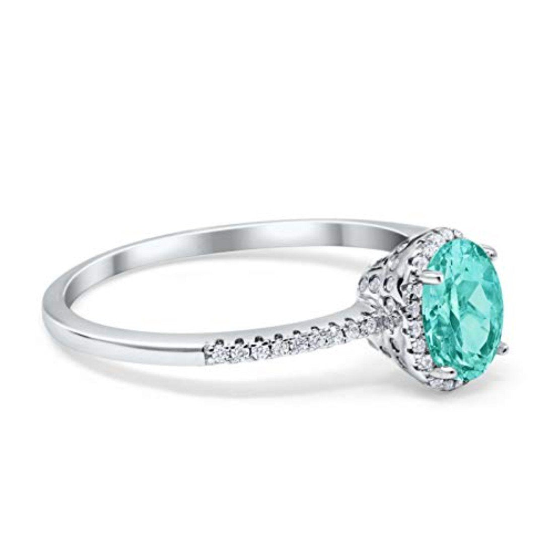 Halo Fashion Ring Oval Simulated Paraiba CZ Accent