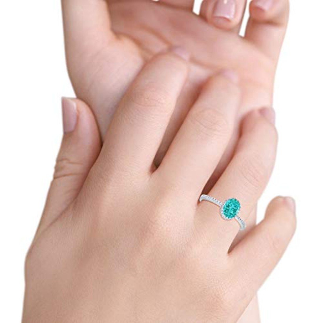 Halo Fashion Ring Oval Simulated Paraiba CZ Accent