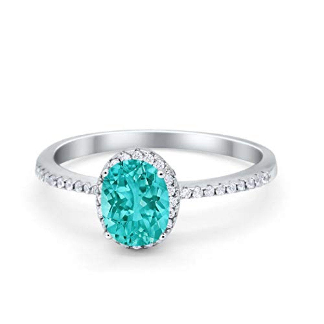 Halo Fashion Ring Oval Simulated Paraiba CZ Accent